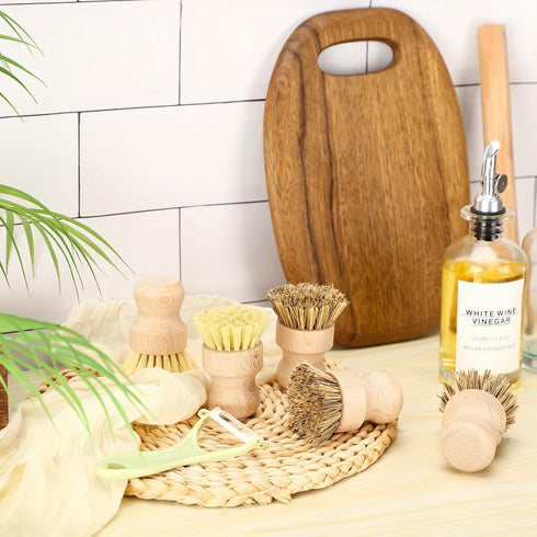 12 Pcs Bamboo Dish Brush, Wooden Scrubber Sisal Bristle Kitchen Wood Brushes for Cleaning Mini Dish Scrubber for Food