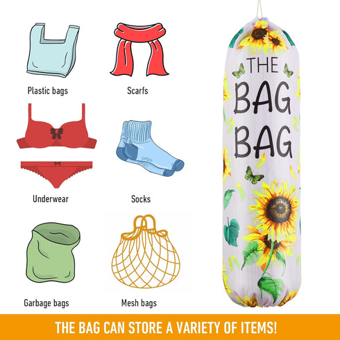 Aysatogc Plastic Bag Holder, Sunflower Kitchen Dispenser Holders Reusable Washable Trash Garbage Bag Holder