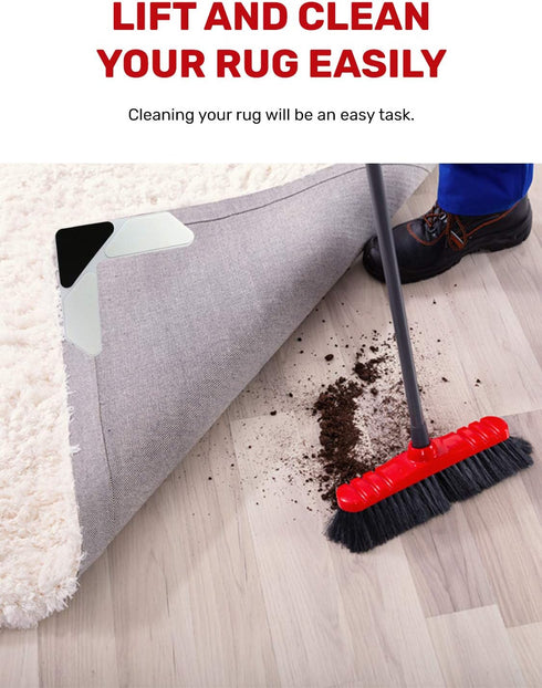 NeverCurl 8PK Rug Corner Grippers - Instantly Flattens Rug Corners Stop Rug Slipping, Stiff Layer Prevent Curling, Renewable Sticky Gel, Easy Lift Design to Clean Under Rugs by StepNGrip