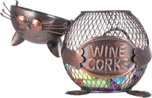 Tooarts Practical Kitten Wine Cork Container, Iron Piggy Bank Home Decoration Gift