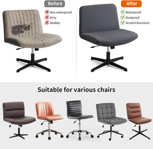 Armless Criss Cross Office Desk Chair Cover, Waterproof Stretch Jacquard Slipcover for Mid Back Wide Seat Gaming Chair