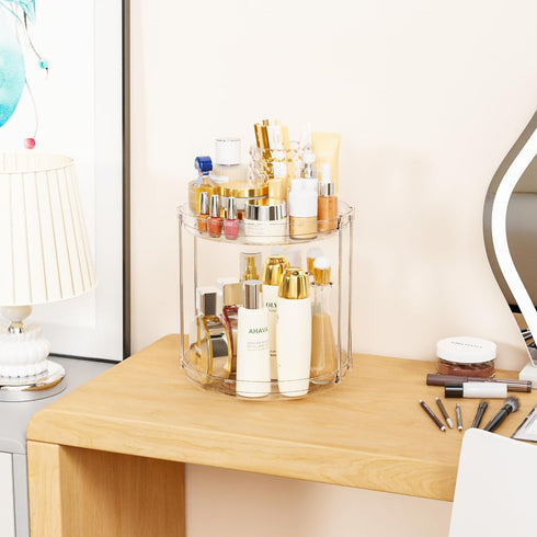 Yieach 360 Counter Organizer,2 Clear Rotating Bathroom Tier Spinning Perfume Organizer and Makeup Tower