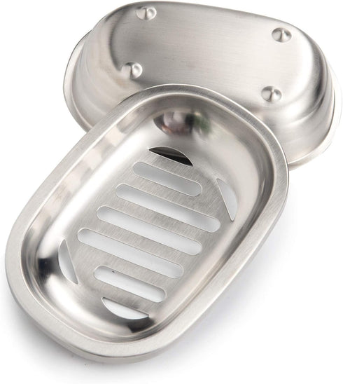 IMEEA Silver Soap Dish, SUS304 Stainless Steel Brushed Bathroom Soap Holder with Drain