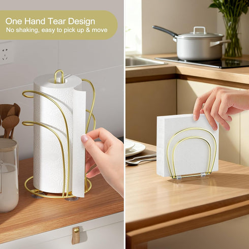 Countertop, 4 Set, SZQINJI Paper Towel Holder Gold Paper Towel Roll Holder with Weighted Base Suction Cups and Paper