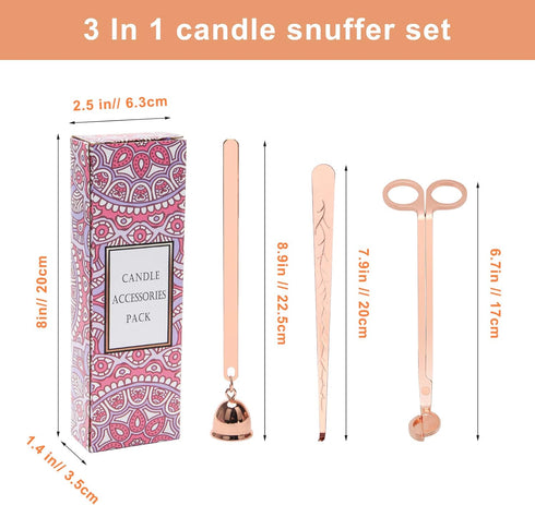 Luxiv 3 in 1 Candle Snuffer Set, 3P Candle Accessory Set with Wick Trimmer, Snuffer, Dipper, Gift Package, Rose Gold