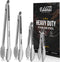 Tongs for Cooking - Heavy Duty Stainless Steel, Heat Resistant 600 Degrees, Set of 4, 7-9-12 & 14 inch Grey