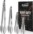 Tongs for Cooking - Heavy Duty Stainless Steel, Heat Resistant 600 Degrees, Set of 4, 7-9-12 & 14 inch Grey