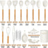 Kitchen Utensils Set, 33 pcs Non-Stick Silicone Cooking Utensils, Heat-Resistant Wooden Gadgets for Cooking, White