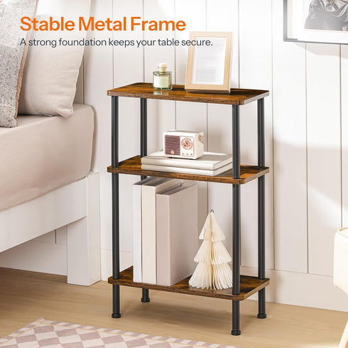 3-Tier BF246BZ01N1 HOOBRO Narrow Side Table, Slim End Table No Tools Needed, Twist-On Assembly, Skinny Nightstand Sofa