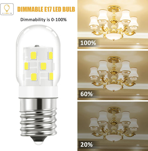 LED Microwave Light Bulbs, 3W Replacement for 40W Halogen Bulb, Dimmable Cool White 6000K, Pack of 2, E17 Base