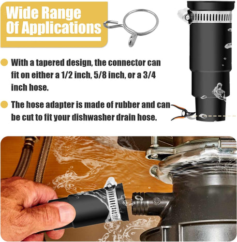 2 Set Dishwasher Connector Kit - Drain Hose Adapter with Inlet Connector, Hose Clamp, Compatible with InSinkErator