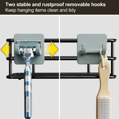 Orimade Adjustable Anti-slip Shower Caddy, Rustproof Hanging Organizer with 2 Hooks for Shower Storage