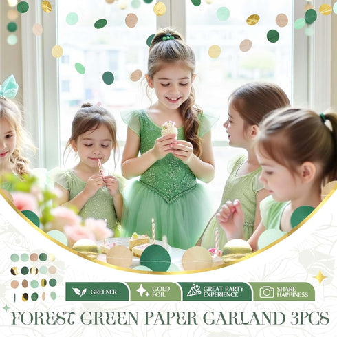 NICROLANDEE 3 Pack Sage Green Dots Paper Garland String Hanging Backdrop for Wedding Party, Baby Shower, Birthday,