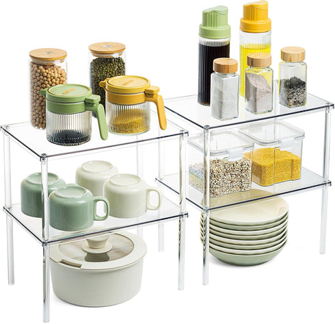 Set 4 Countertop Bobomoment Acrylic Cabinet Organizer, of Spice Rack Organizer for Cabinet, Desk Shelf Organizer