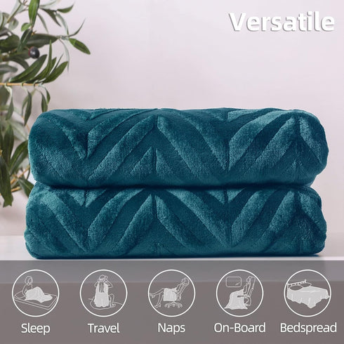 Whale Flotilla Flannel Fleece Throw Blanket, Lightweight Soft Plush Chevron Design, 50x60 Inch, Teal for Couch Sofa Bed