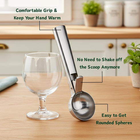 Frozen ZKIRON Old-school Heavy Duty Ice Cream Scoop - Stainless Steel, Dishwasher Safe, Trigger Release; Cookie Dough