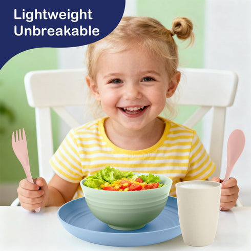 Sets 20 4, Sets, Set, Wheat Straw Dinnerware PCS Service for Unbreakable Kitchen Plates and Bowls Microwave Dishwasher