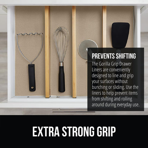 Gorilla Grip Drawer Shelf Liner, Non-Adhesive Thick Strong Grip, Protects Kitchen Cabinets and Cupboards, 12" x 20',