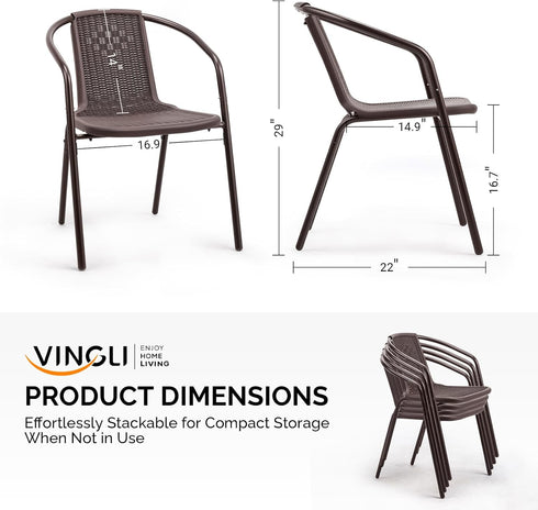 Set 1, VINGLI PE Rattan Outdoor Dining Chairs of Plastic Stackable Patio Chairs for Indoor, Porch, Restaurant, Garden