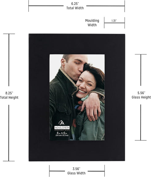 Malden 4x6 Picture Frame, Real Wood Molding, Extra Wide, Black, Real Glass