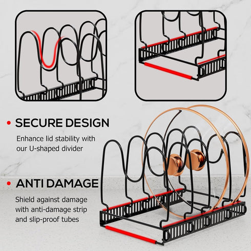 Expandable Pot and Pan Organizer Rack - Space-Saving Kitchen Cabinet Storage Solution