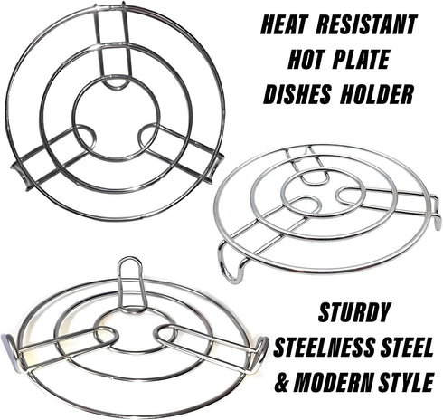 Iron Stand | Stainless Steel Trivet | Round Steamer Rack for Kitchen | Heat Resistant Hot Plate Holder | Pack of 2