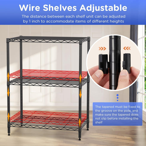 FDW 3-Shelf Adjustable Storage Shelves - Wire Shelving Unit Metal Shelves Storage Shelf, 13" D x 23" W x 30" H