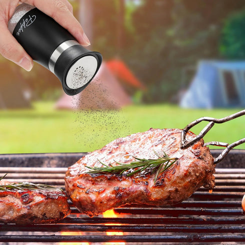 Accmor Salt and Pepper Shakers Set: 4 oz Stainless Steel Containers with Glass Bottom for Kitchen