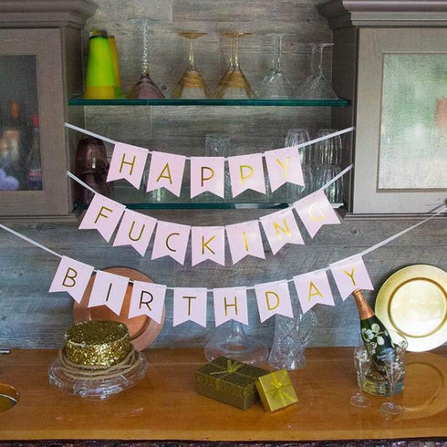 Sscon Happy Birthday Bunting Banner Funny Party Decorations with Shiny Gold Letters Party Supplies