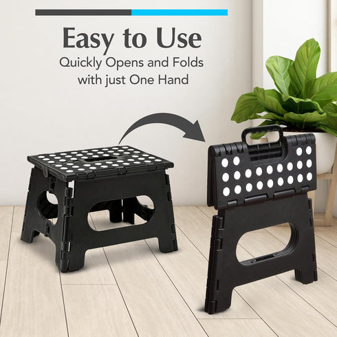 Handy Laundry Folding Step Stool - Collapsible Stool for Adults & Kids, Great for Kitchen, Bathroom, or Bedroom (Black