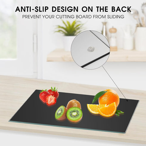 Tempered Glass Cutting Board for Kitchen, 16"x12" Black Glass Cutting Board, Black Glass Chopping Board with Rubber Non Slip Feet, Heat Resistant, Shatter Resistant, Dishwasher Safe… by JAMBALAY