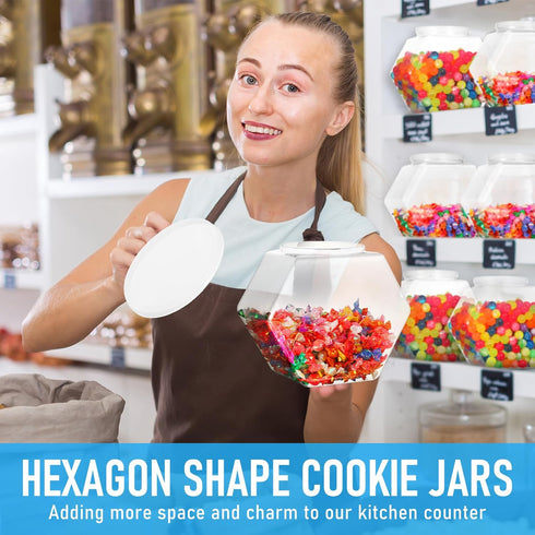 Uiifan Hexagonal Plastic Candy Jar with Lid, Clear Cookie Jar for Snacks, Cookies, Craft Supplies, Coffee Pod, Laundry