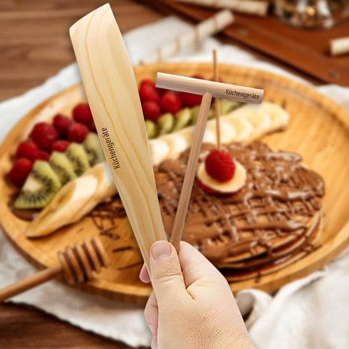 Kuchengerate 3.5 inch Crepe Spreader and 12 inch Wooden Spatula Turner Crepe Maker Set, Handmade Natural Beech Wood