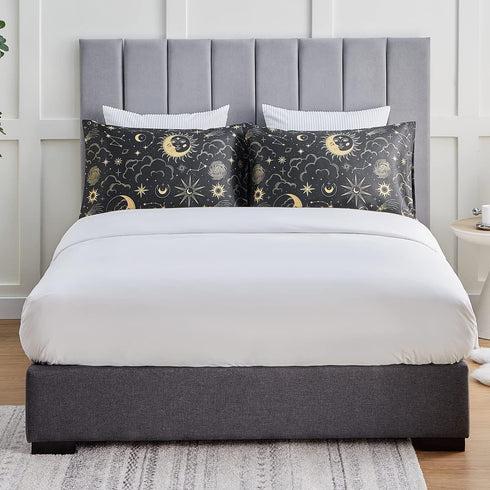 EXQ Home Satin Pillowcase Set of 2 for Hair and Skin - Black Printed Silk Pillowcase 20x26 inches with Envelope Closure