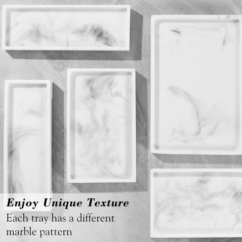 Luxspire Bathroom Tray for Counter, Resin Marble Tray with Feet, 11" x 4" for Soap Dispenser and Perfume, White Marble