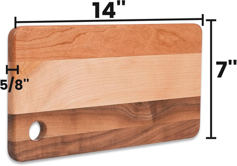 CONSDAN Small Wood Cutting Board for Kitchen, Hardwood Chopping Board for Meat, Vegetables, Fruits, Bread, and Cheese 14 x 7 x 10/16 in