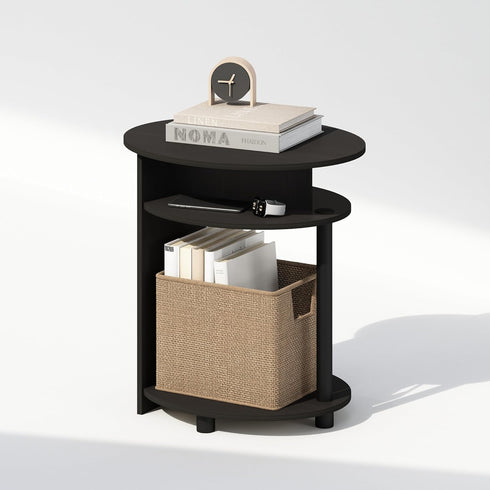 3-Tier Closet, Furinno TIDUR Night Stand, Oval Nightstand with Round Edge Tabletop, Open Shelf Bedside Table, End