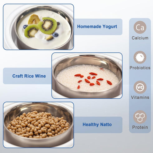 YQQKRCB Temp(32C-45C/90F-113F)&Time(1-42h) Countdown,LED Display,304 (1.2 Automatic Yogurt Maker with Adjust BPA-free