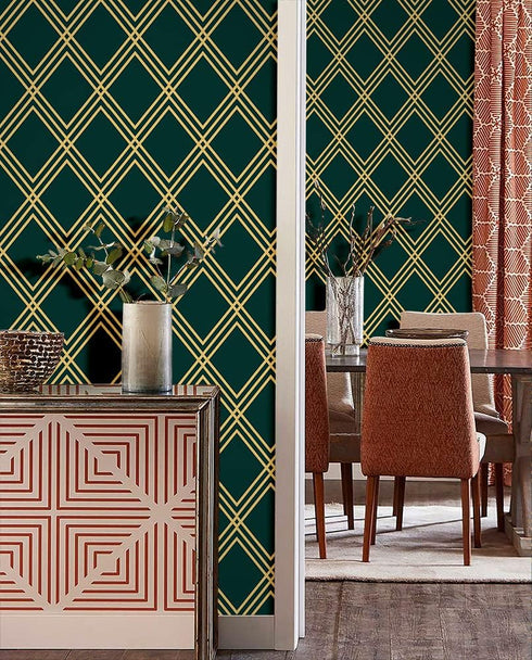 Green Rhombus Peel and Stick Wallpaper 17.7"× 9.8ft, Geometric Diamond Contact Paper for Furniture Renovation Home Decor