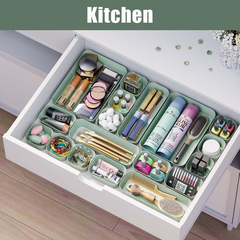 Plastic Drawer Organizers, 10 PCS Bathroom and Vanity Organizer Bins, Green Makeup Storage for Bedroom, Kitchen, Office