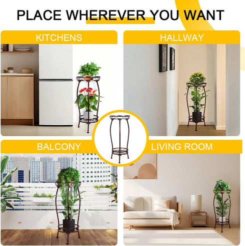 Gynyinly 2 Tier Rustproof Iron Plant Stand - Heavy Duty Outdoor Plant Stands For Patio, Balcony Or Garden Or Planter