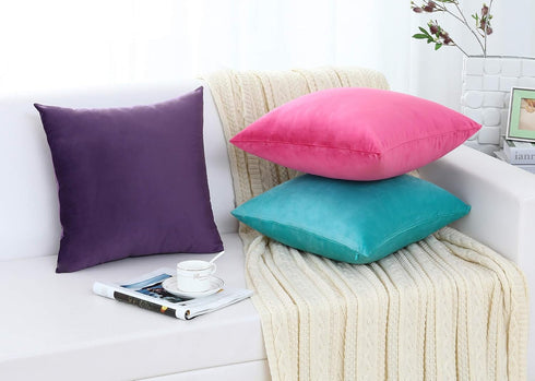 Jeneoo Comfy Soft Thick Velvet Throw Pillow Covers, 2 Pieces Decorative Solid Square Cushion Cases (Lavender, 16 x 16)