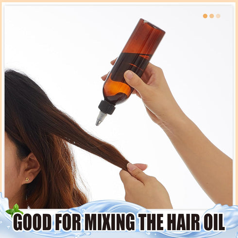12 (8 oz,Amber) Barydat Pcs Squeeze Bottle Twist Top Applicator Empty Hair Oiling Bottle with Funnels Refillable