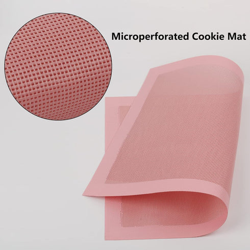Perforated Baking Mats, 2 PCS Pink Eclair Silicone Mat for Half Sheet, Non-Stick Oven Liners for Cookies and Pastry