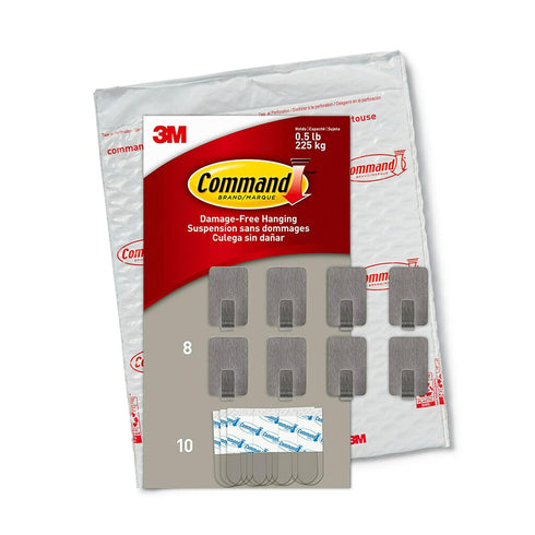 Command Small Stainless Steel Metal Hooks, 8 Hooks with 10 Command Strips, Holds up to 0.5 lb