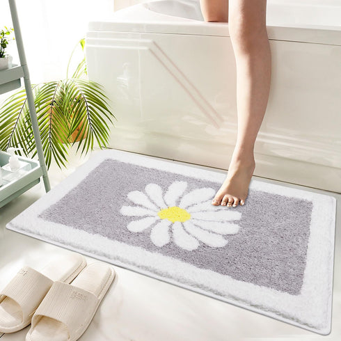 Hi Space Grey Bathroom Rugs Mat, 31.5x19.7IN, Non-Slip, Machine Washable, Cute Flower Bath Rug