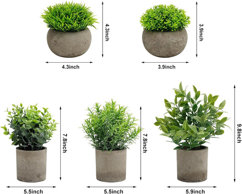 AUUGUU Artificial Potted Plants Faux Greenery in Cement Pots for Shelf, Bookshelf, Office or Home Decor, Small