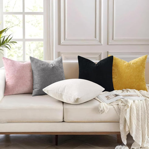 24x24 Inch Set 2, decorUhome Chenille Dark Grey Throw Pillow Covers of Decorative Soft Couch Pillow Covers Solid Dyed