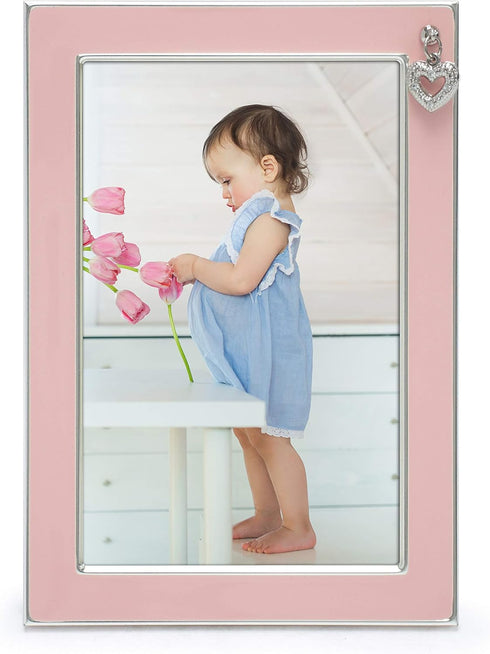 MIMOSA MOMENTS 4x6 Silver Plated Baby Picture Frame, Pink Enamel & Rhinestone