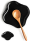 Spoon Holder, Porcelain Spoon Rest with Deep Drip Tray for Kitchen Counter, Heat-Resistant, Black Ruffled Edge